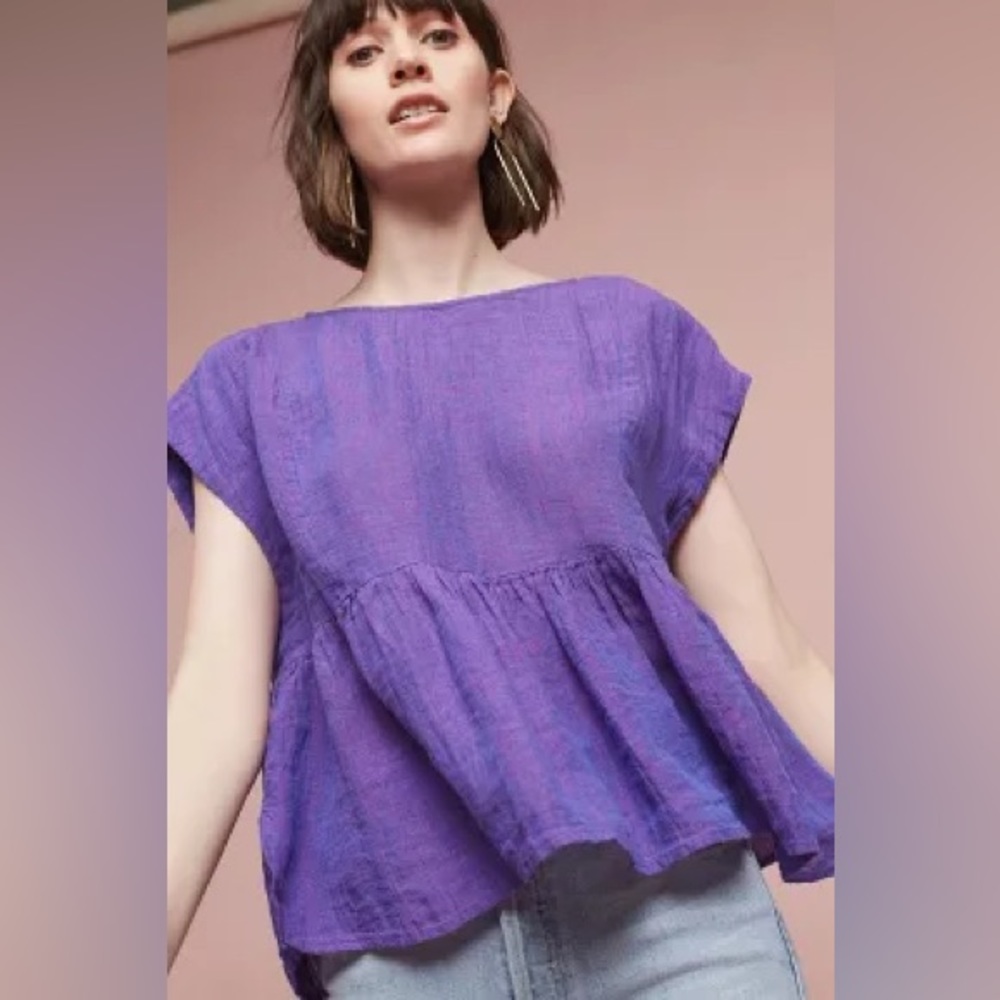 Linen purple Anthropologie top
